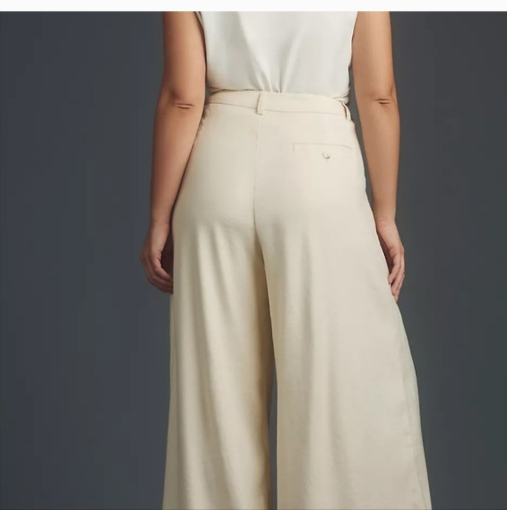Maeve Anthropologie The Avery Pleated Wide Leg Crop Pants Cream 2 - Picture 5 of 16